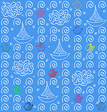 Seamless pattern  background. blue. fish and ship