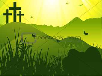 Easter serene background with crosses and eggs