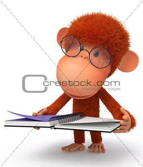 The monkey wearing spectacles reads