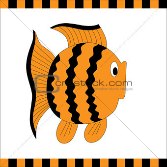 Funny orange fish with black stripes