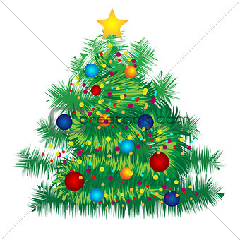 Christmas decorated tree on white background