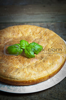 Freshly baked traditional Russian homemade pie with potatoes and