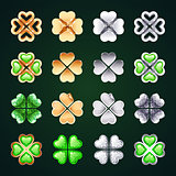 Vector Golden and Silver Four-leaf Clovers