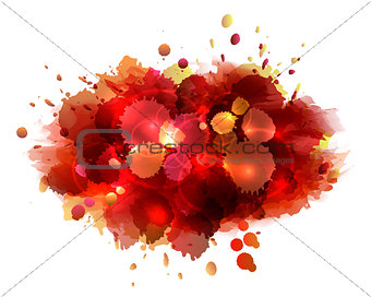 Abstract artistic background of red paint splashes.