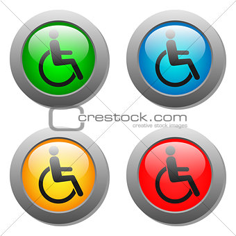 Disabled icon set on glass buttons