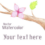 Vector hand-drawn background with watercolor flower on branch