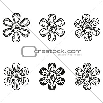 Floral doodling flowers set in tattoo style