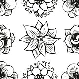 Floral doodling flower seamless pattern in tattoo style