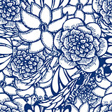 Floral hand drawn seamless pattern in tattoo style with flowers