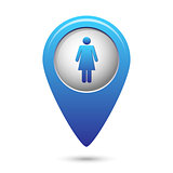Blue map pointer with woman icon