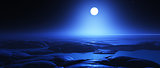 3D fantasy night landscape with moon