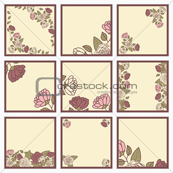 Floral cards with roses, event design template