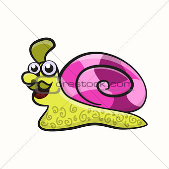 Funny disco cartoon snail with Elvis's hairdress
