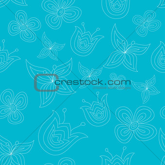 Cute seamless pattern with doodle flowers