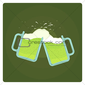Vector illustration of two beer mugs splashing 