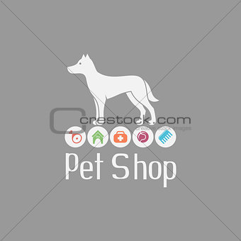 Pet shop logo with doggy sign and what dog needs