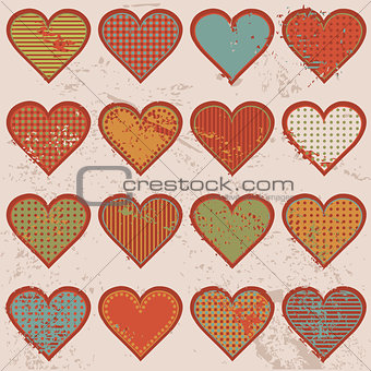 Grunge retro background with hearts
