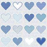 Love background with heart frames on blue, pattern for baby boy