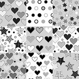 Set of black and white seamless background patterns with stars, 