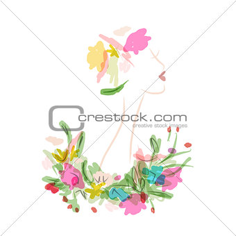 Female profile with floral hairstyle for your design