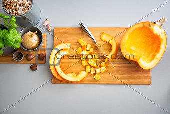 Closeup on pumpkin on cutting board