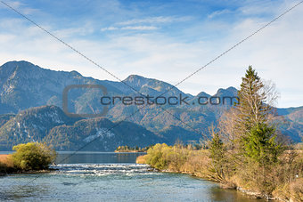 River Loisach with alps in Bavaria