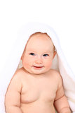 beautiful little baby on white towel
