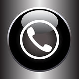 Phone handset icon on black glass button