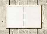 Note book on a white wood background