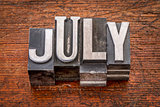 July month in metal type