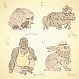 Sketch fancy animals alphabet in vintage style