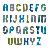 Vector shiny cartoon font, handwritten watercolor capital letter
