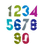 Calligraphic numbers drawn with ink brush, colorful vector numbe
