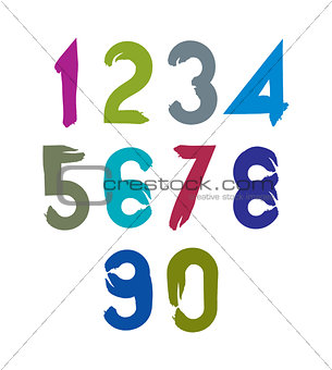 Vector stylish brush digits, handwritten numerals, sans serif nu