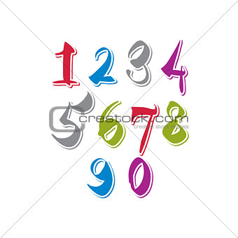 Contemporary handwritten vector digits, vector numerals.