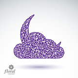 A New Moon behind a cloud beautiful art illustration, floral lul