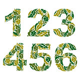Vector numeration decorated with seasonal green leaves, 1, 2, 3,