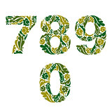 Spring style vector digits set, numbers with eco floral ornament