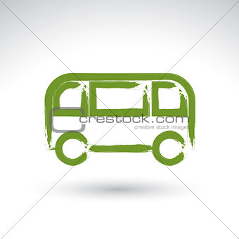 Hand drawn green bus icon, illustrated brush drawing passenger b