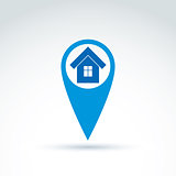 Vector map pointer with a house icon. Place location symbol, hom