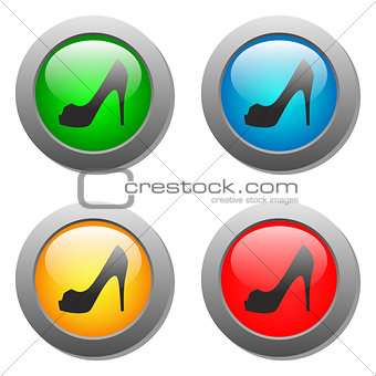Lady shoe icon on buttons set