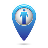 Blue map pointer with standing human icon