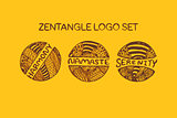 Detailed hand drawn zentangle logo set