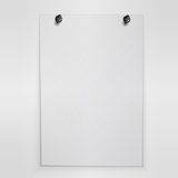 Blank white poster hanging on wall. Vector.