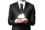 businessman serving gesture cloud symbol