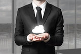 businessman serving gesture internet cloud service