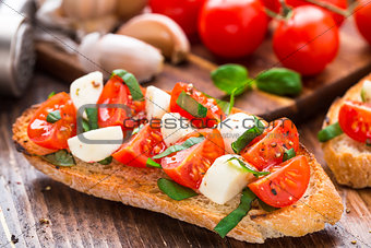 Bruschetta with cherry tomato and mozzarella