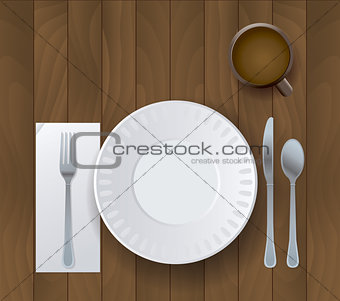 Dinner Placesetting on Wooden Background Illustration