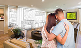 Young Military Couple Inside Custom Room and Design Drawing