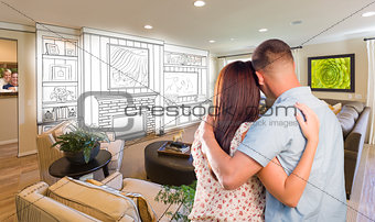 Young Military Couple Inside Custom Room and Design Drawing